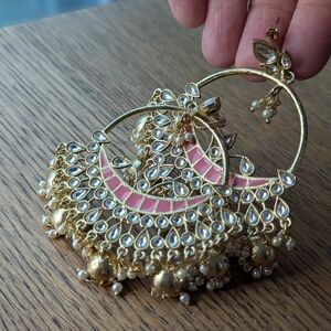 Elegant Gold and Pink Chandelier Earrings